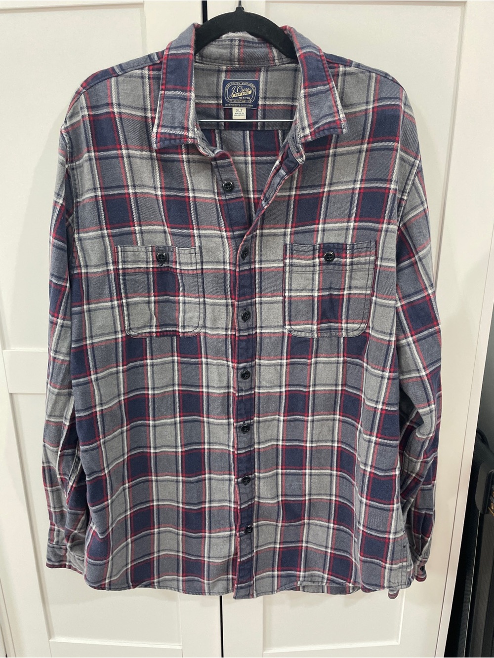 J. Crew Men's Navy, Gray & Red Plaid Button-Down Shirt